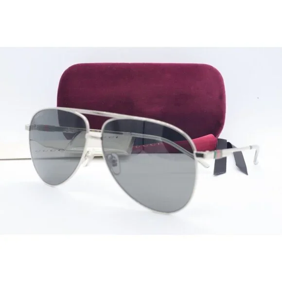 Gucci GG G1098S 004 Aviator Silver Sunglasses Gray Lenses 62mm - Picture 1 of 8